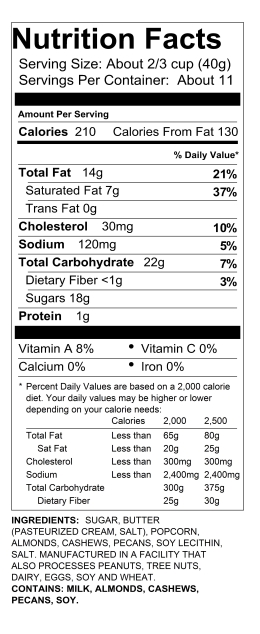 2lb Toffee Popcorn Nutrition Information