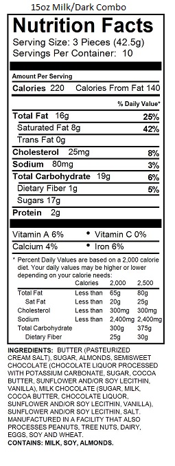 15oz Milkand Dark Chocolate Almond Toffee Petites Nutrition Information