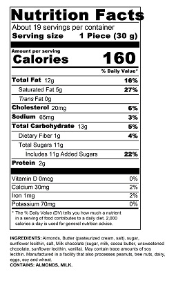 20oz Almond Toffee Colorado Tin Nutrition Information