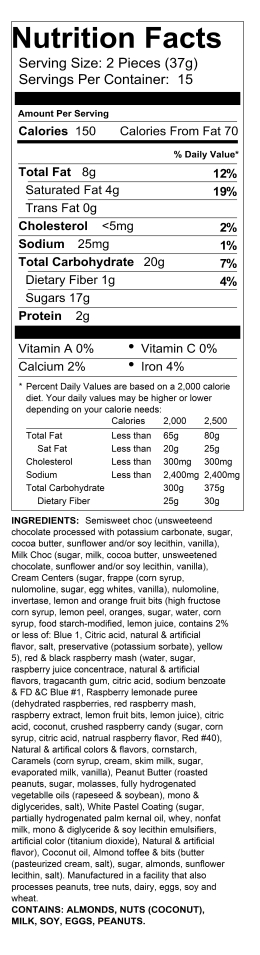 20oz Chocolate Assortment Box 20oz Milk and Dark Chocolate Assortment Nutrition Information