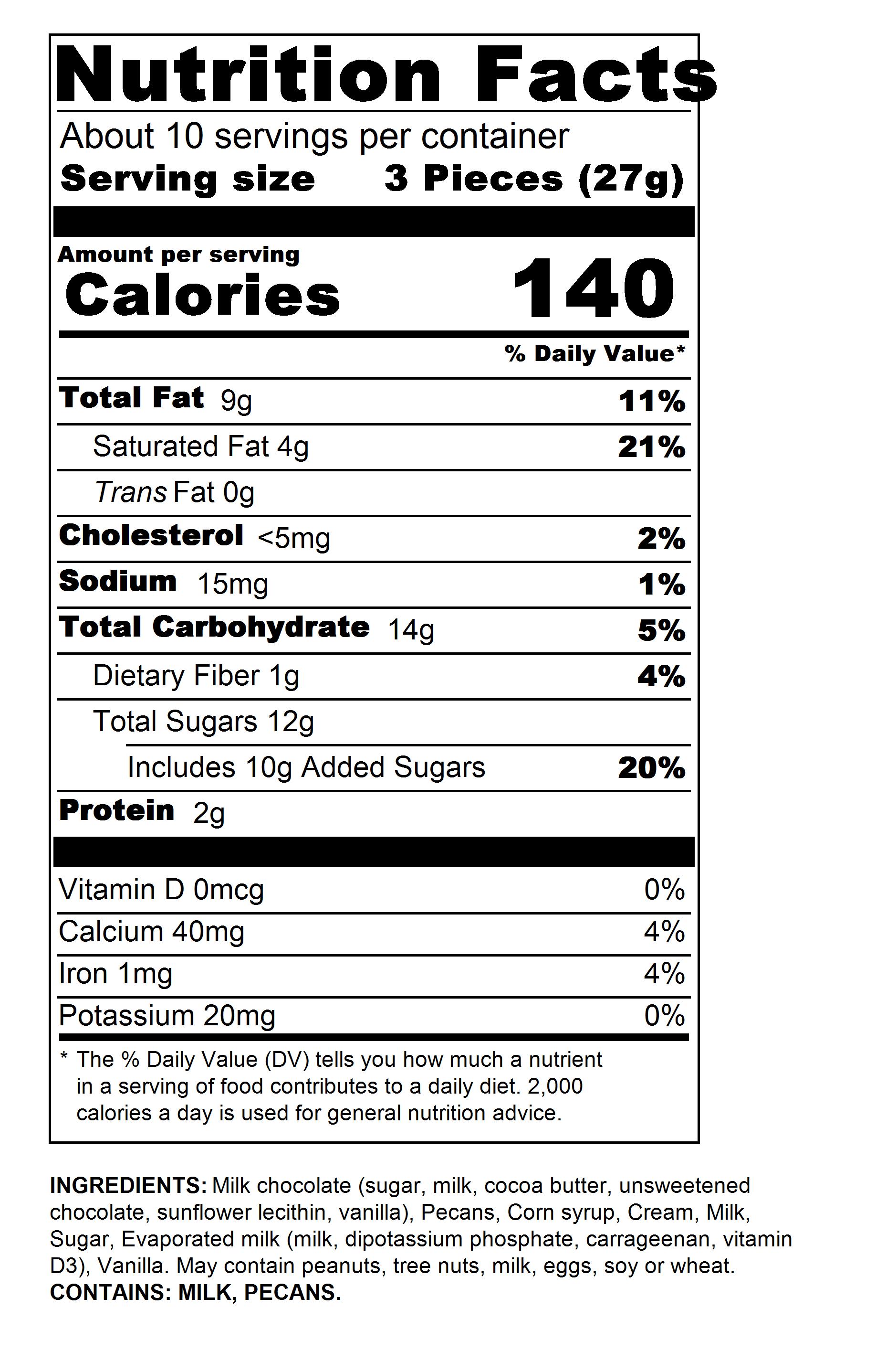 12oz Milk Chocolate Mini-Turtles Nutrition Information