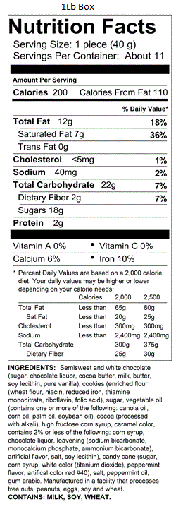1lb Peppermint Cookie Bark Box 1lb Peppermint Cookie Bark Nutrition Information