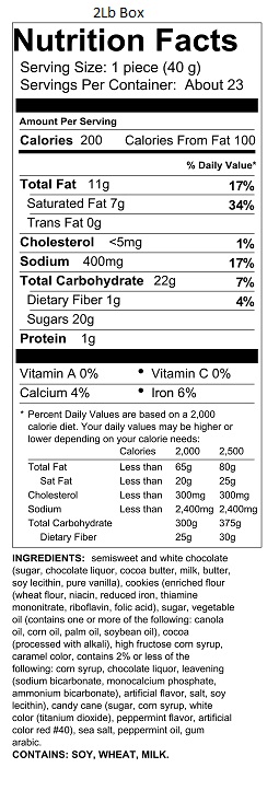 2lb Peppermint Cookie Bark Nutrition Information