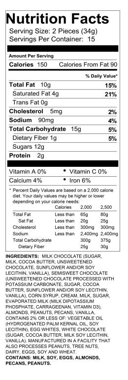 18.5oz Nut and Chew Assortment Nutrition Information